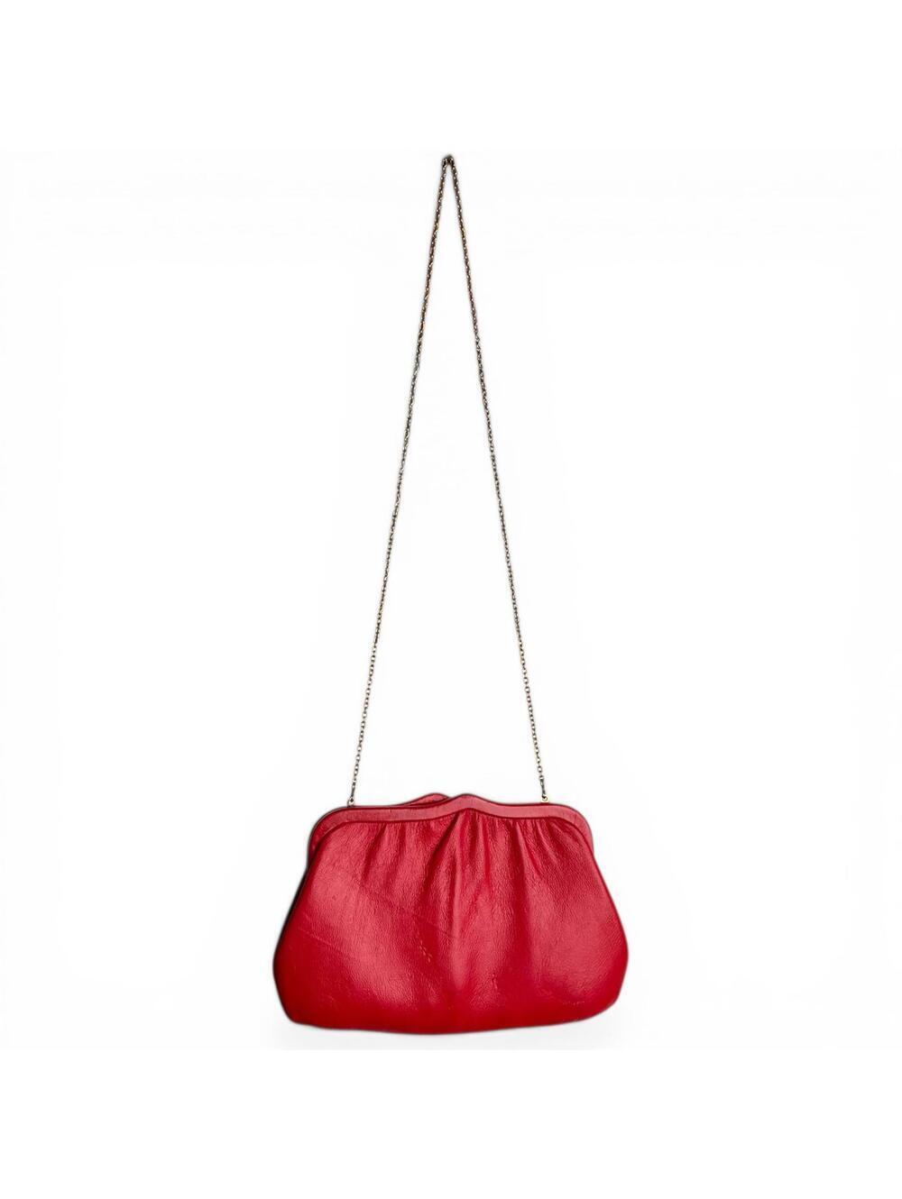 Vintage Red Faux Leather Chain Strap Clutch Bag
